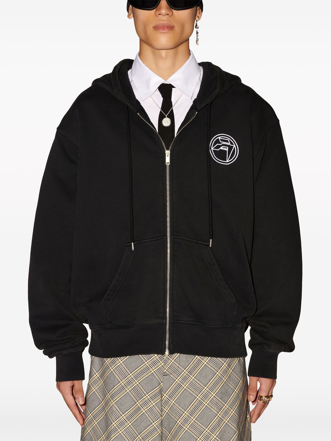 Embroidered Emblem Zip Up Sweater