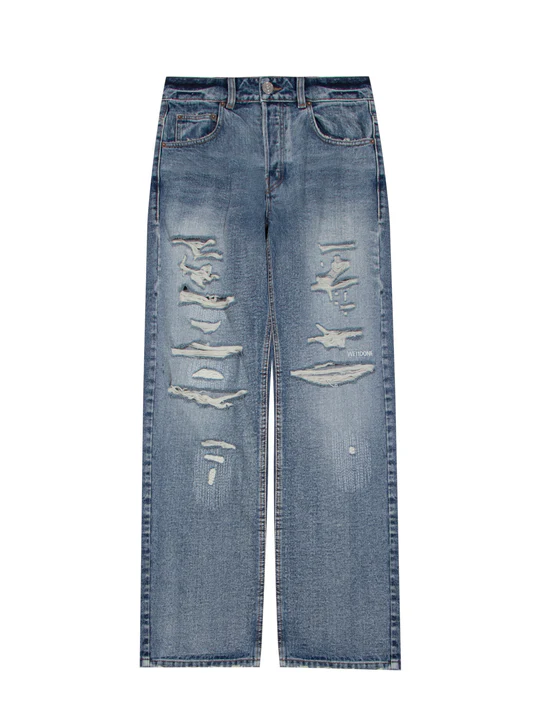Blue Womens Embroidered Distress Jeans