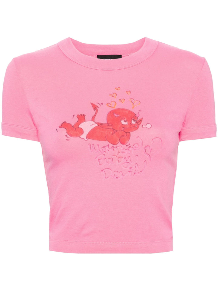 Pink Womens Doodle Print Fitted Tee