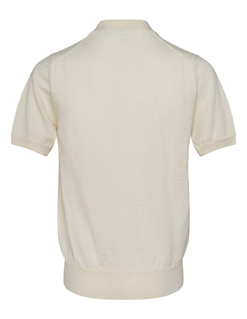 Comme des Garçons PLAY short sleeve ivory knit cardigan with embroidered red heart logo on chest, V-neck and button-front, unisex