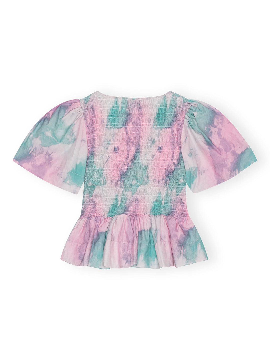 Printed Cotton Open-Neck Smock Top