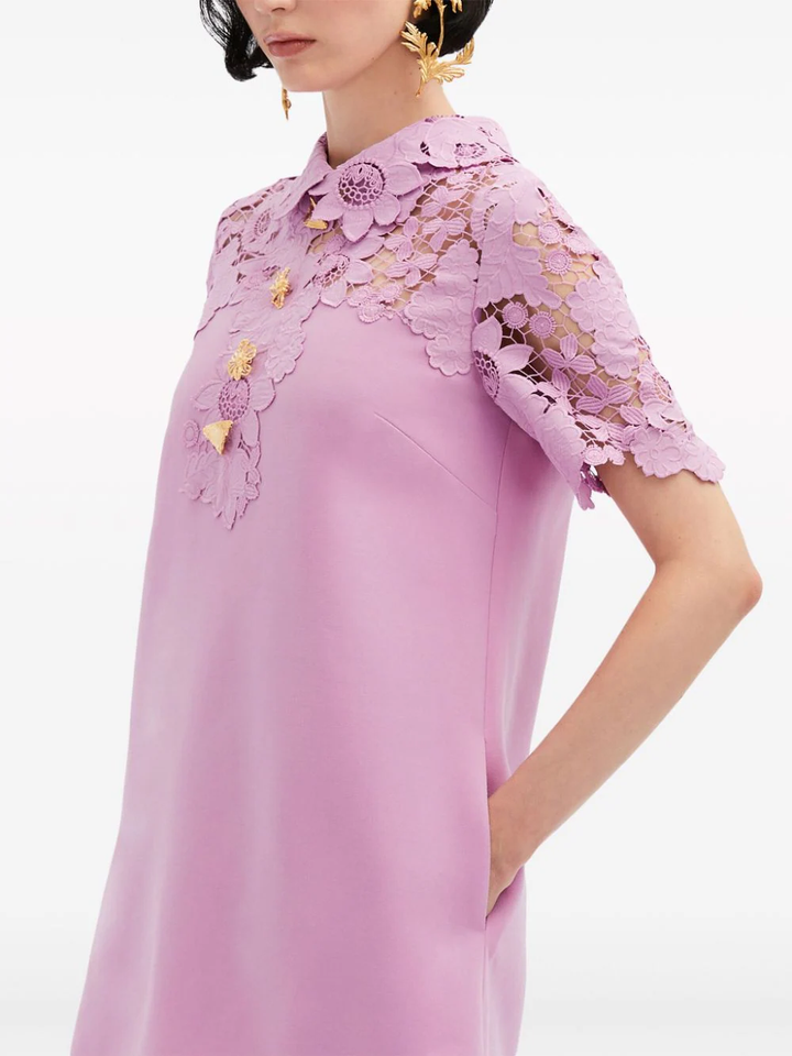 Short Sleeve Botanical Guipure Dress