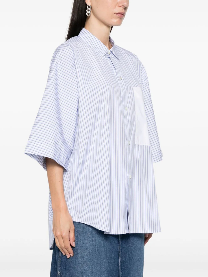 Stripe With Contras Pocket Blouse