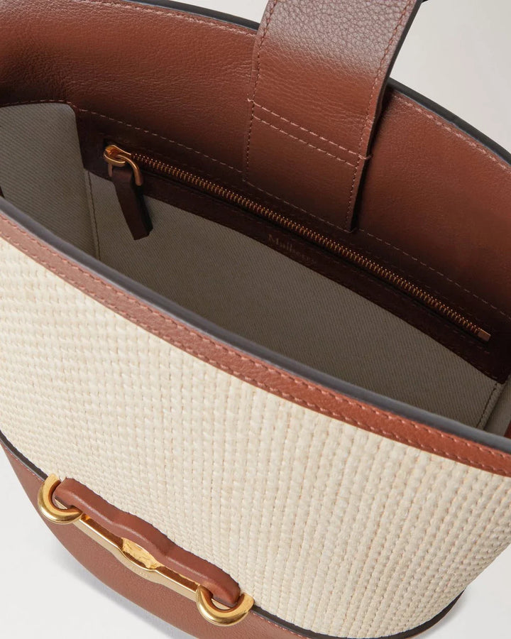 Pimlico Bucket Ecru & Bright Oak Raffia & Bovine Leather