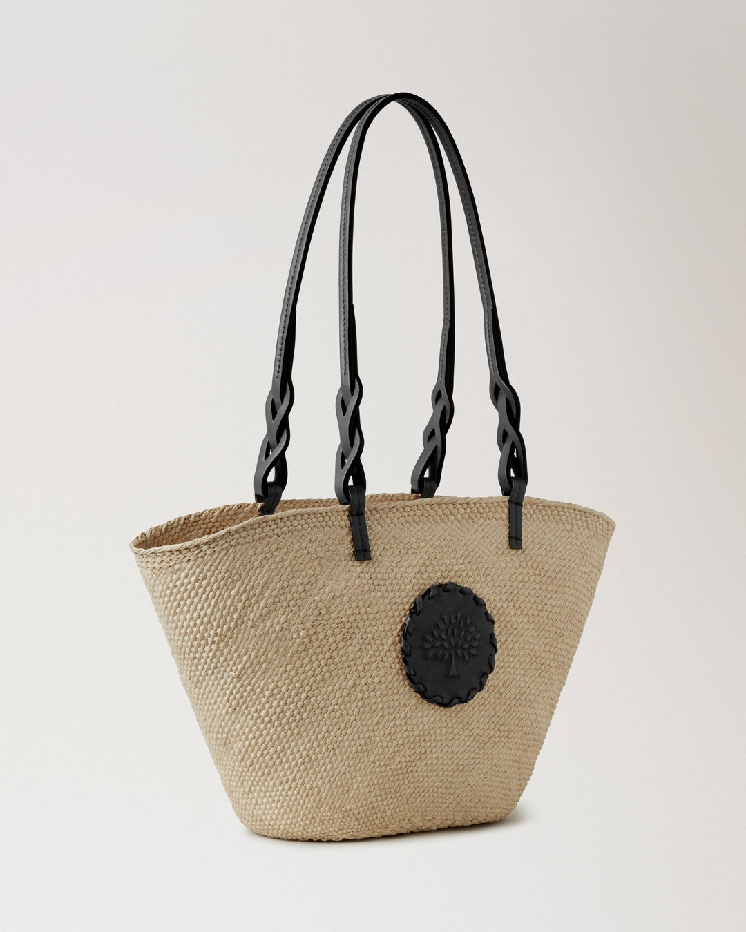 Raffia Basket Tote Natural & Black Raffia & Bovine Leather