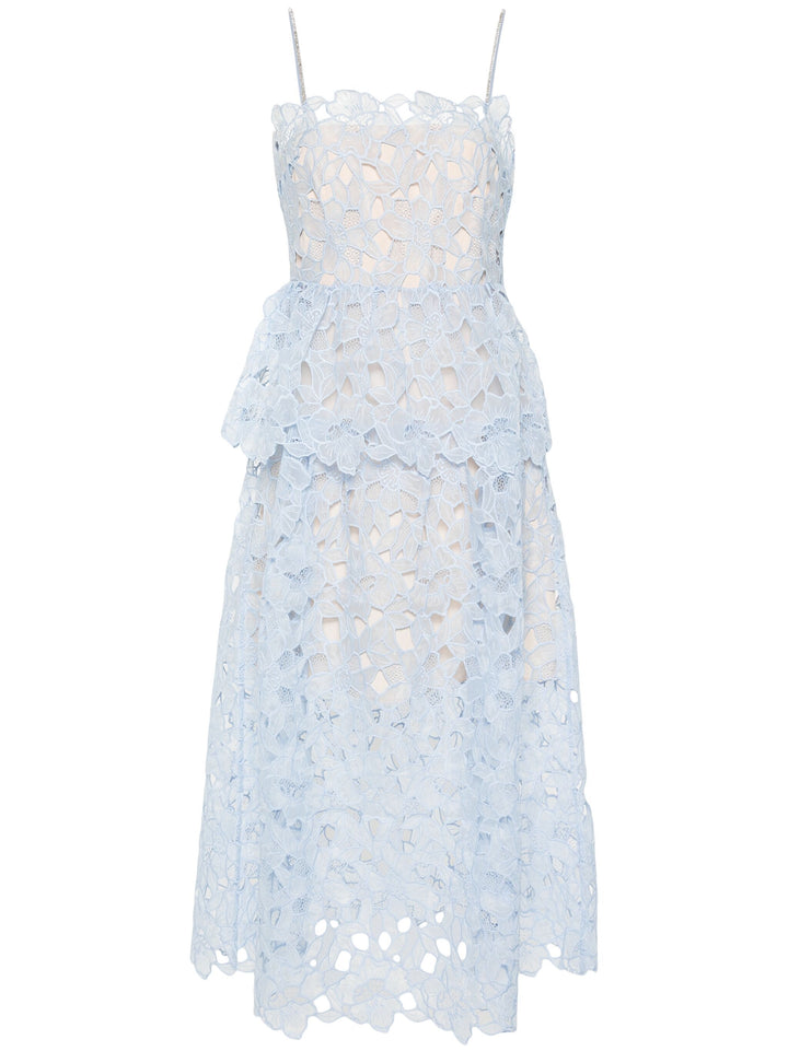 Blue Organza Lace Midi Dress