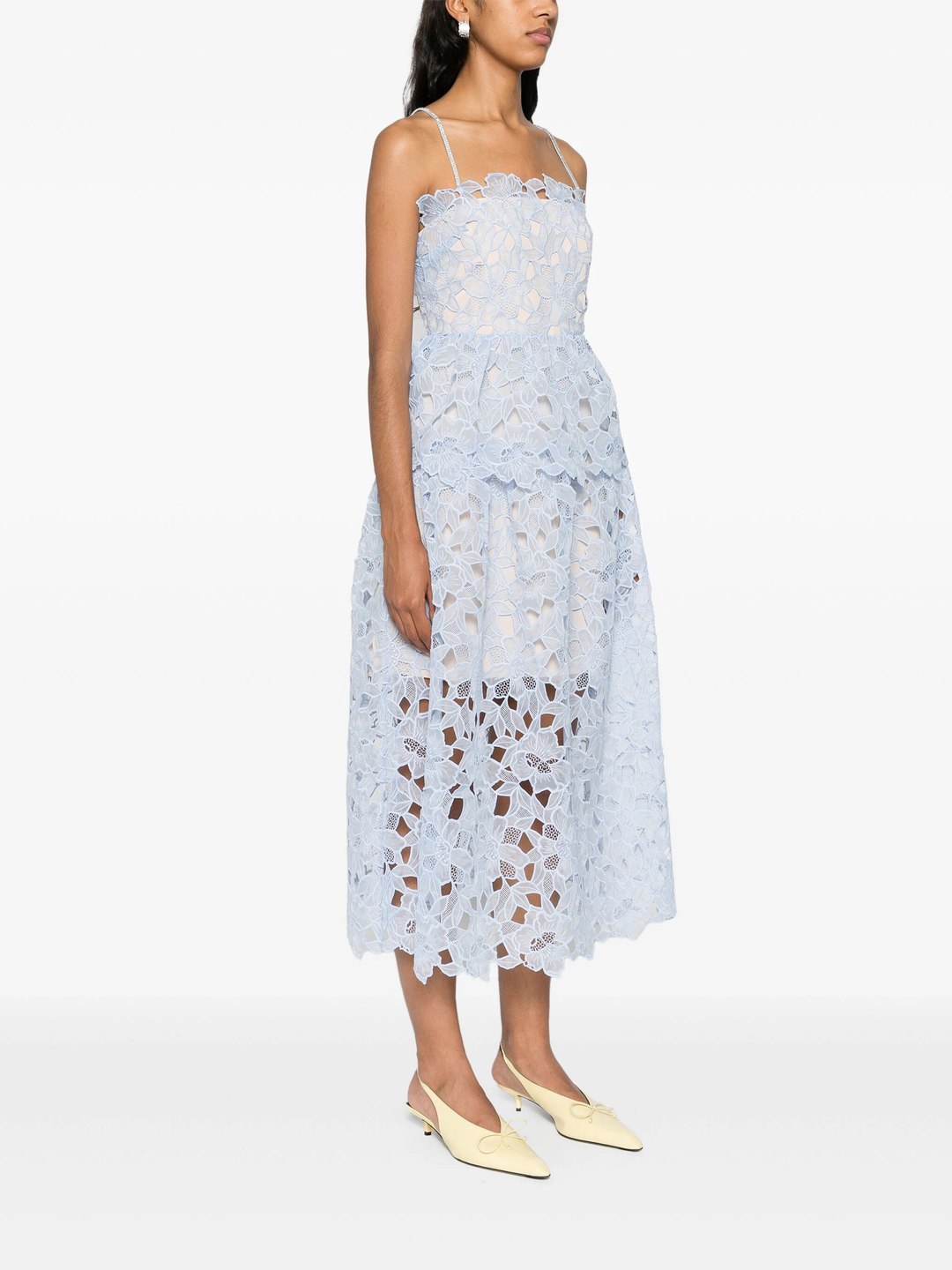 Blue Organza Lace Midi Dress