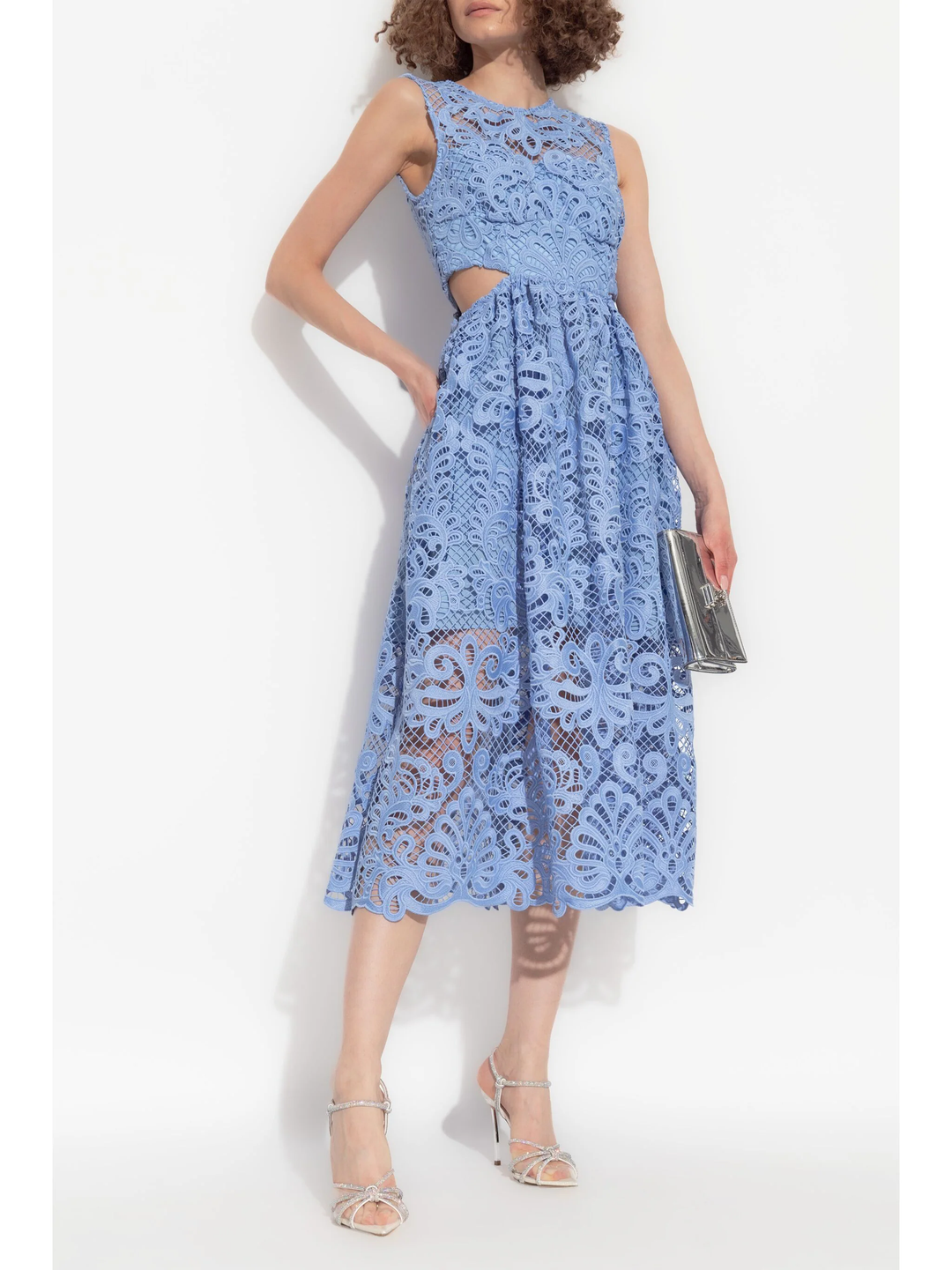 Blue Lace Cut Out Midi Dress