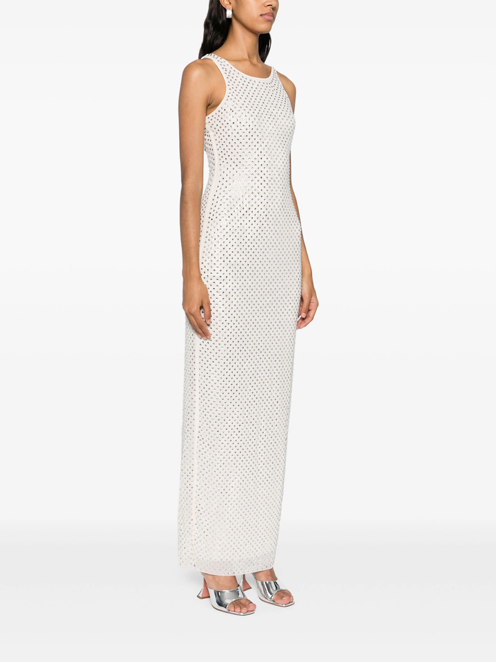 Cream Mesh Rhinestone Maxi Dress