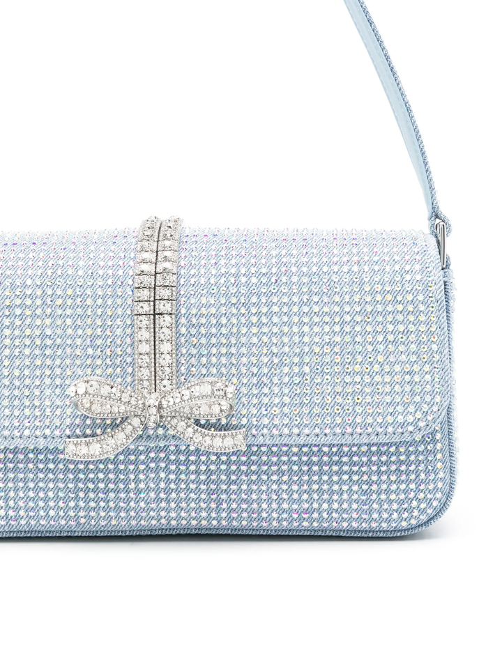 Blue Rhinestone Denim Baguette Bag