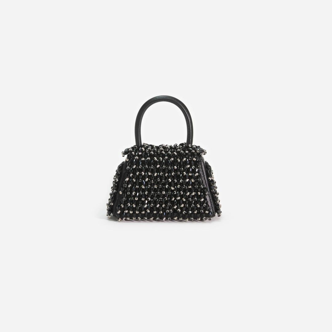 Black  Crystal Embroidery Micro Bag