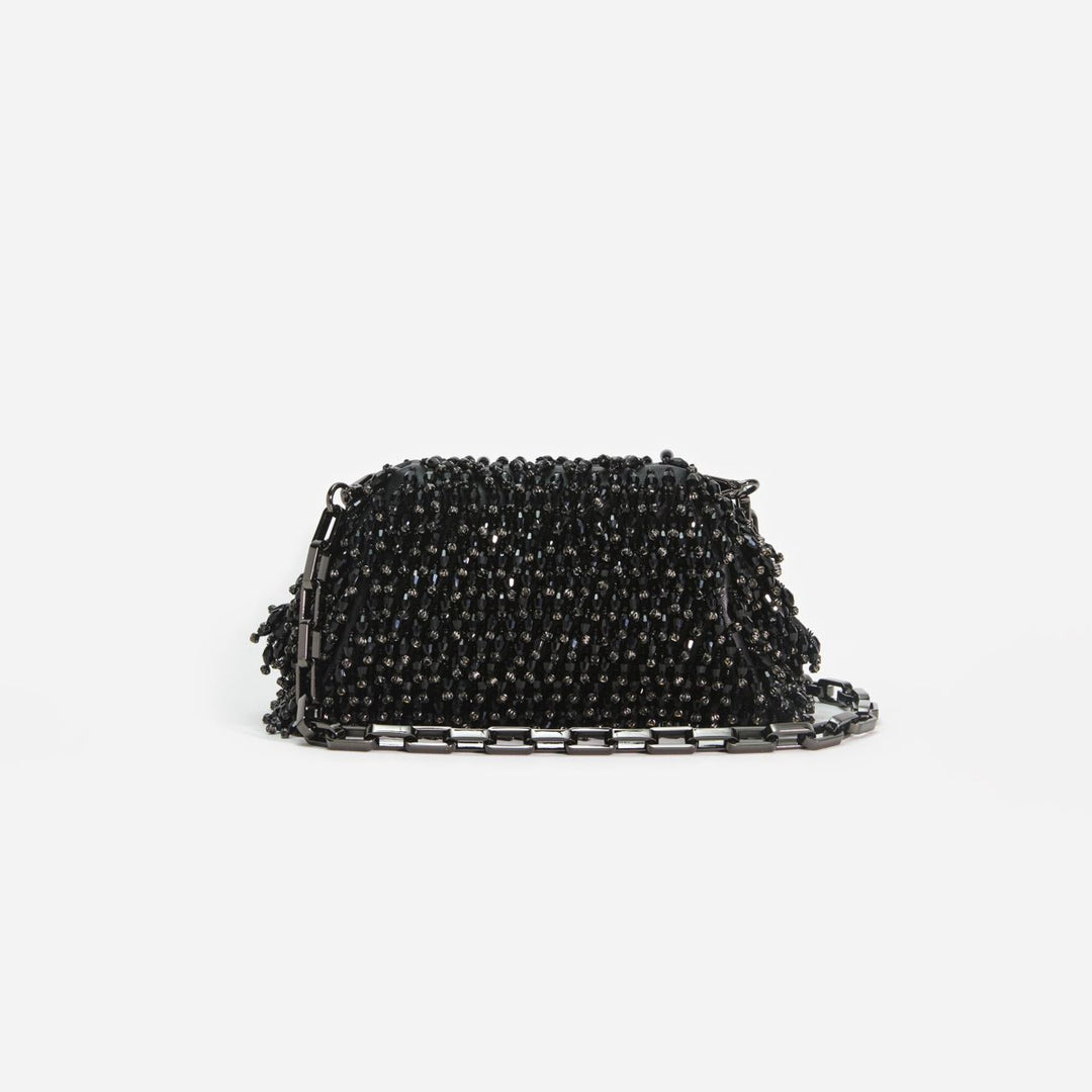 Black Crystal Embroidery Clutch Bag