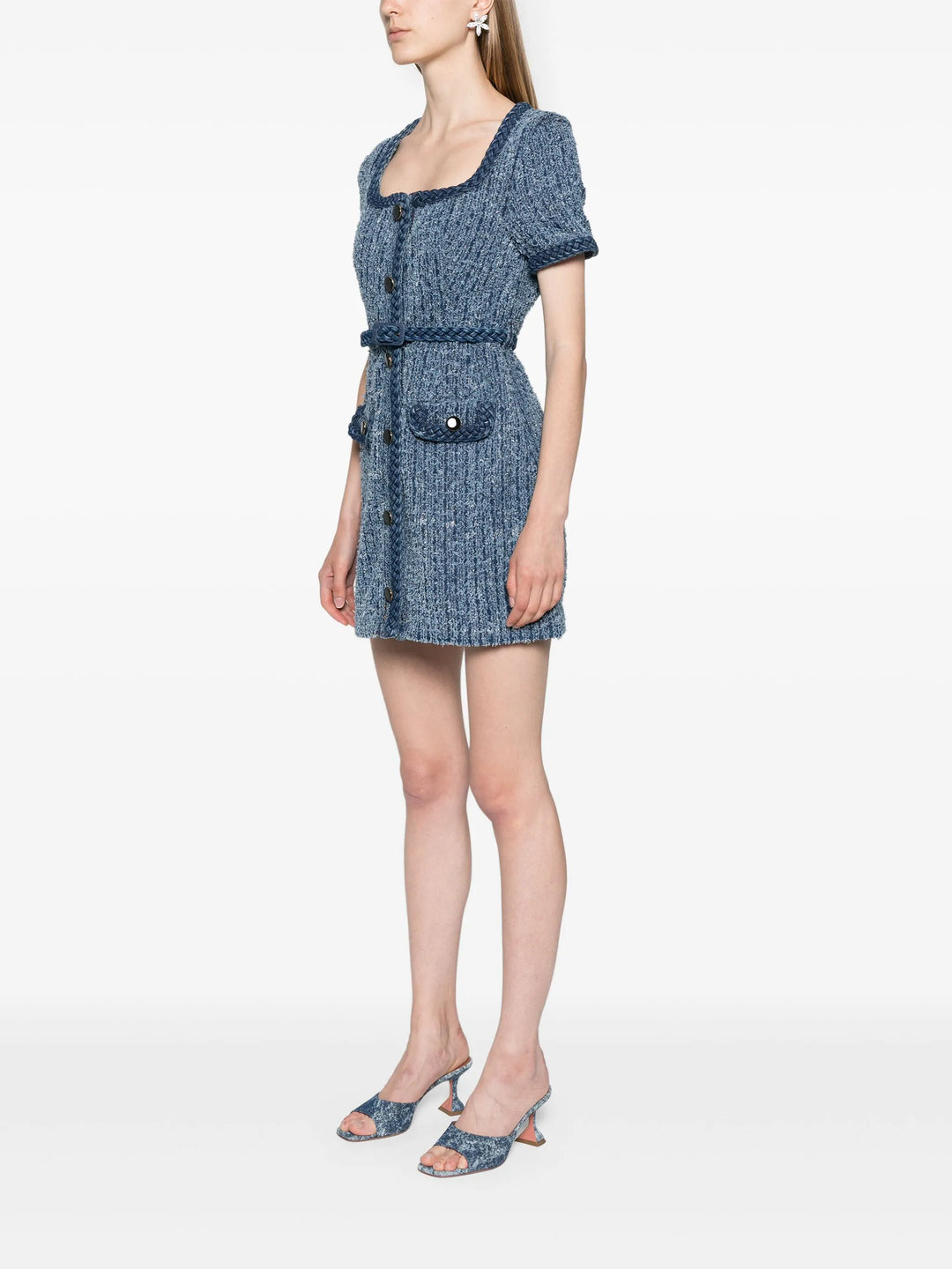 Textured Denim Short Sleeve Mini Dress