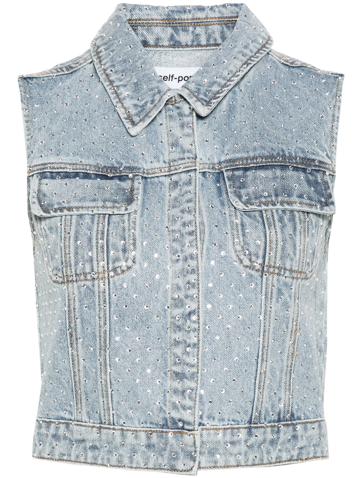 Bleach Wash Rhinestone Denim Top