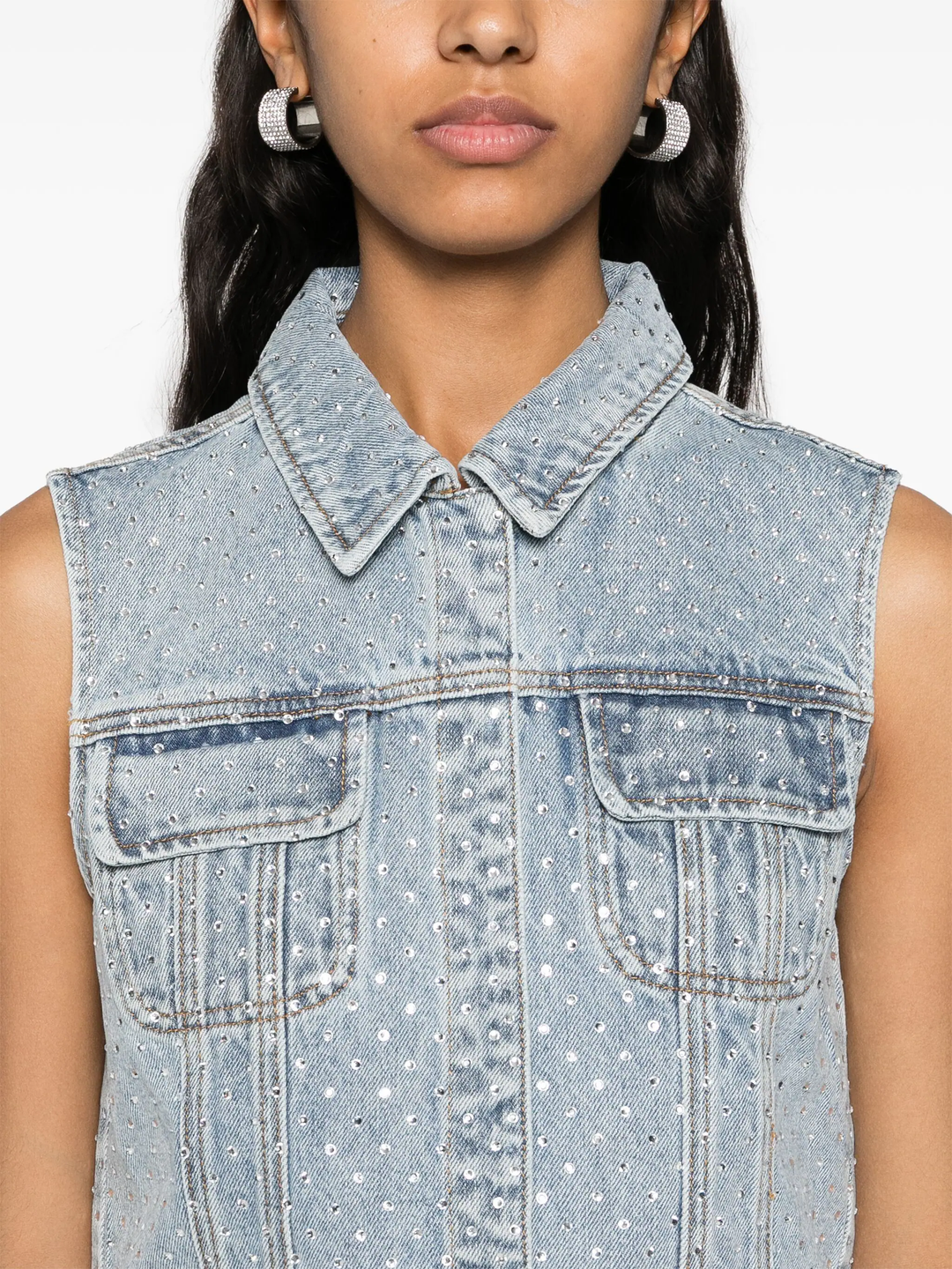 Bleach Wash Rhinestone Denim Top