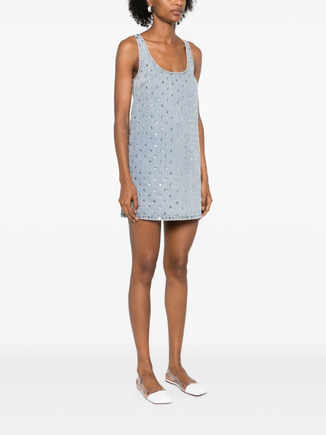 self portrait denim dress with rhinestones self-portrait - Rhinestone Stripe Denim Mini Dress