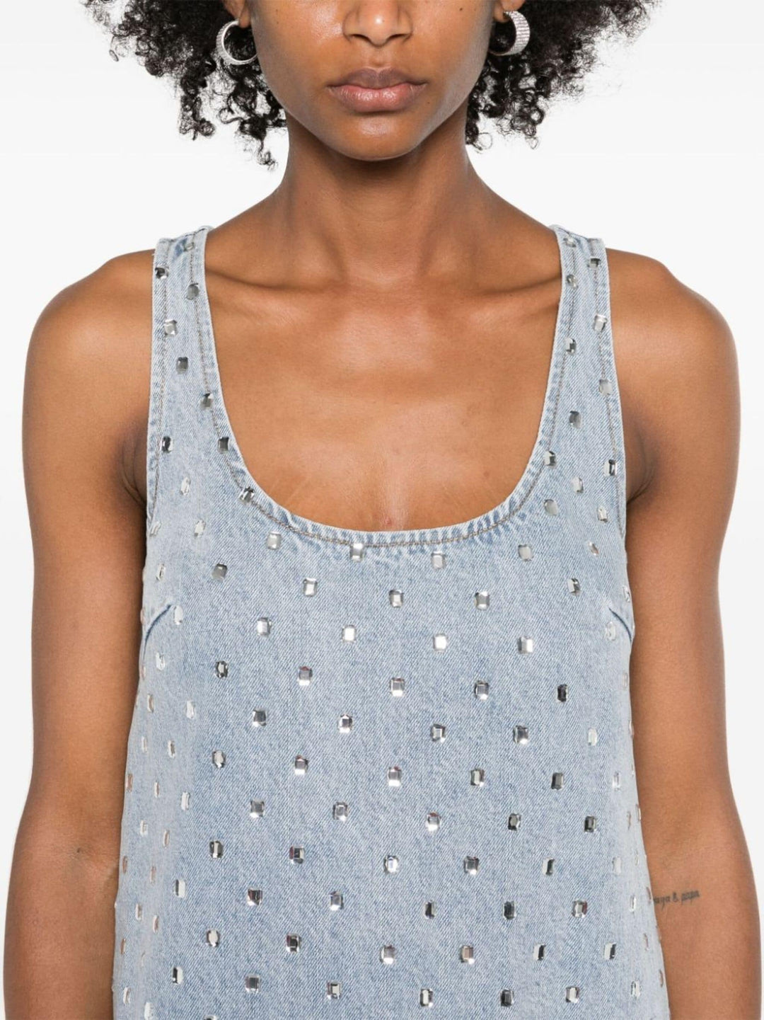 self-portrait square rhinestone denim mini dress Self Portrait Square Rhinestone Denim Mini Dress
