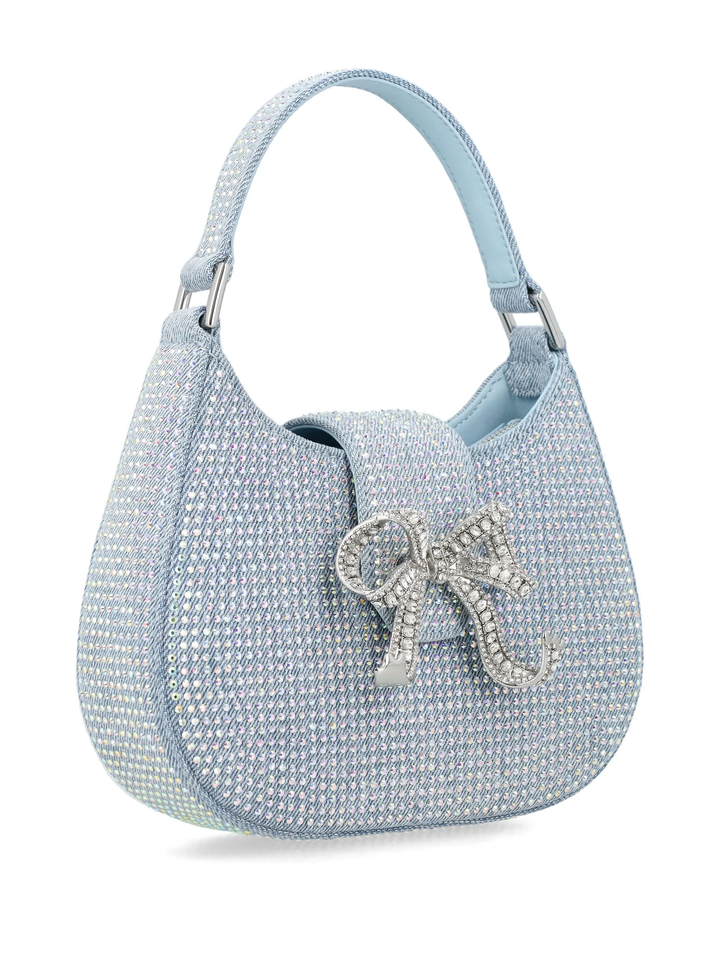 Blue Rhinestone Denim Cresent Bag