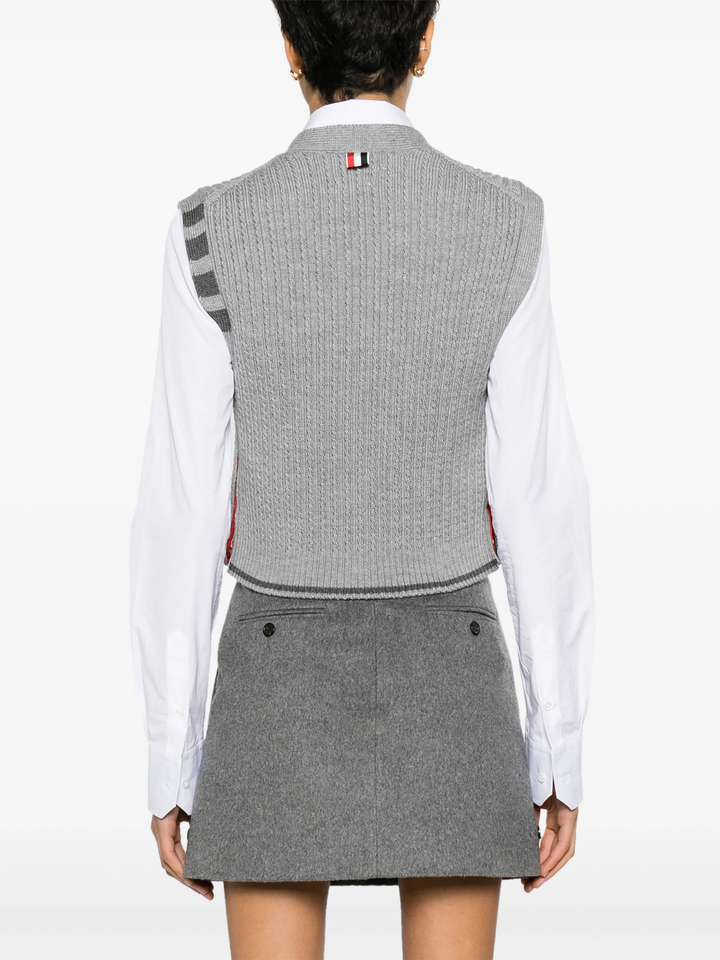 Merino Wool 4-Bar Cropped Cable Cardigan Vest