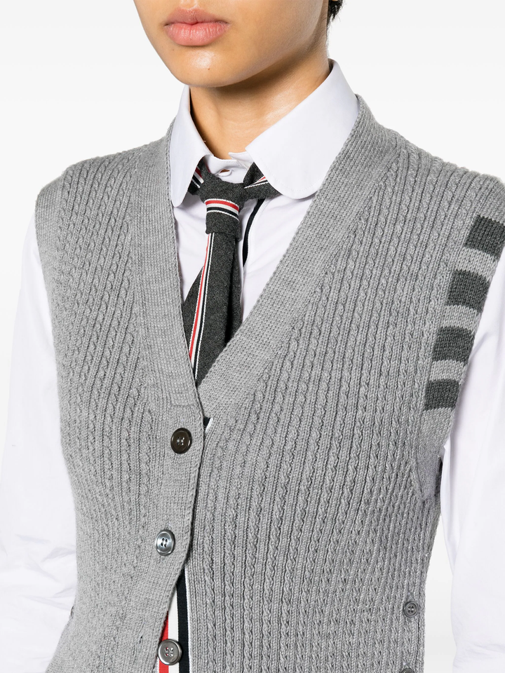 Merino Wool 4-Bar Cropped Cable Cardigan Vest