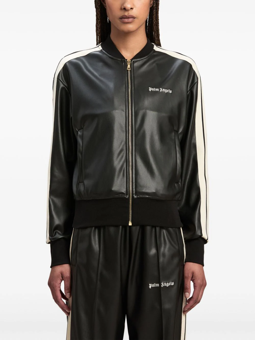 Leather Effect Track Bomber Jacket