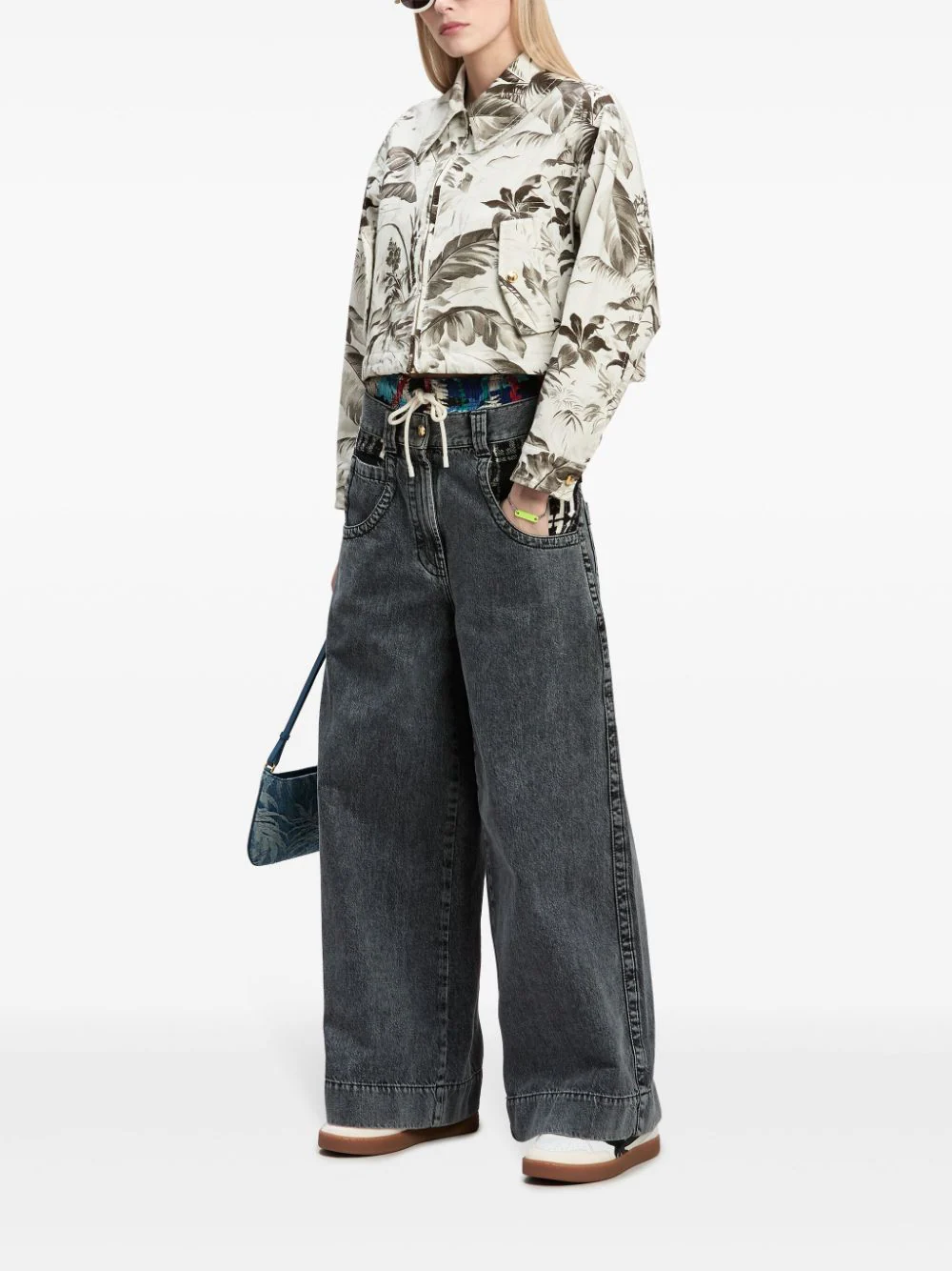 Check Monogram Wide Denim Pants