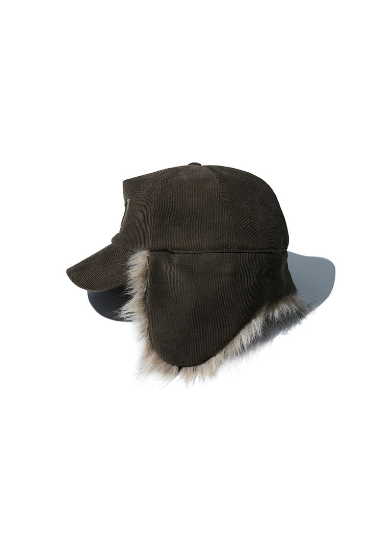 Faux Fur Corduroy Earflap Cap