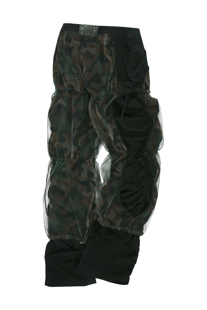 Camouflage Mesh Layered Tying Pants