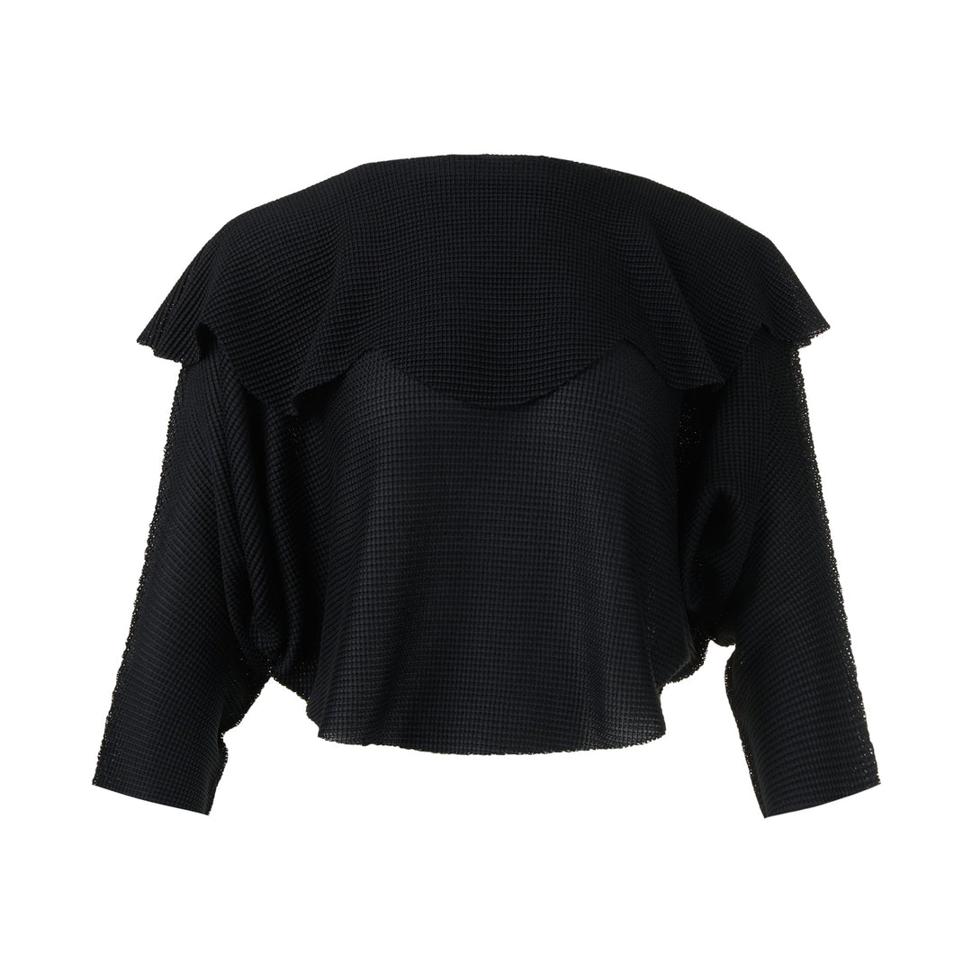 Basket Knit Stretch Pleats Top
