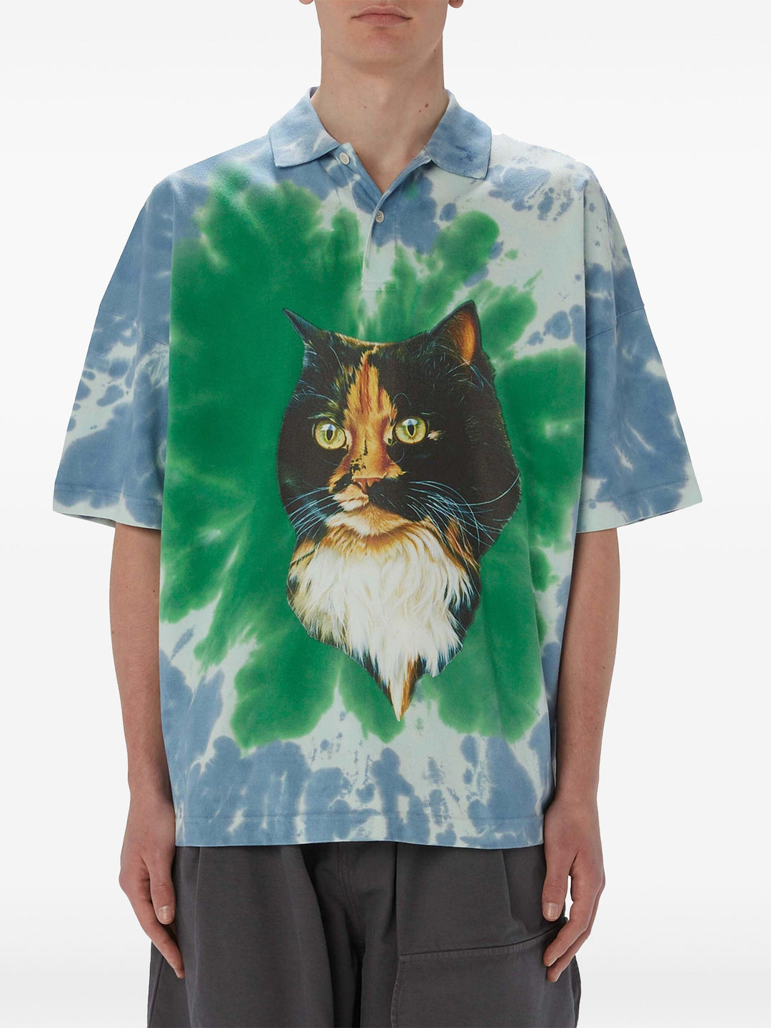 Cat Print Tie Dye Polo Shirt