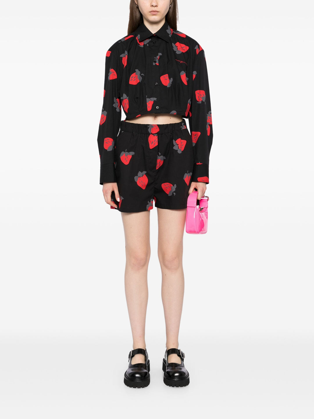 Strawberry Print Cropped Shirt