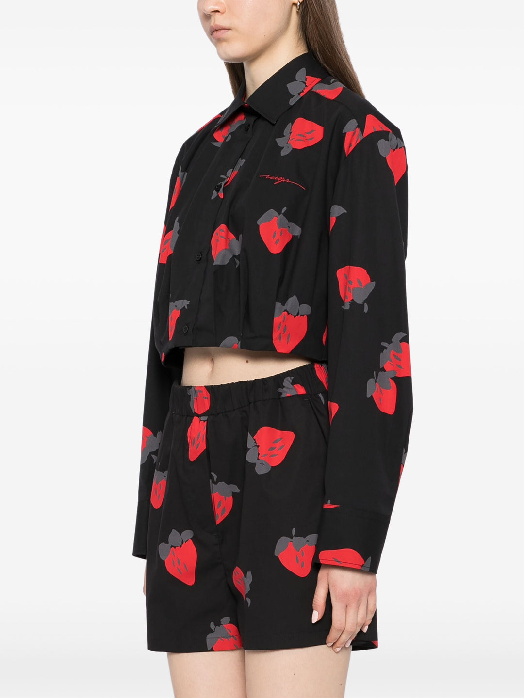 Strawberry Print Cropped Shirt