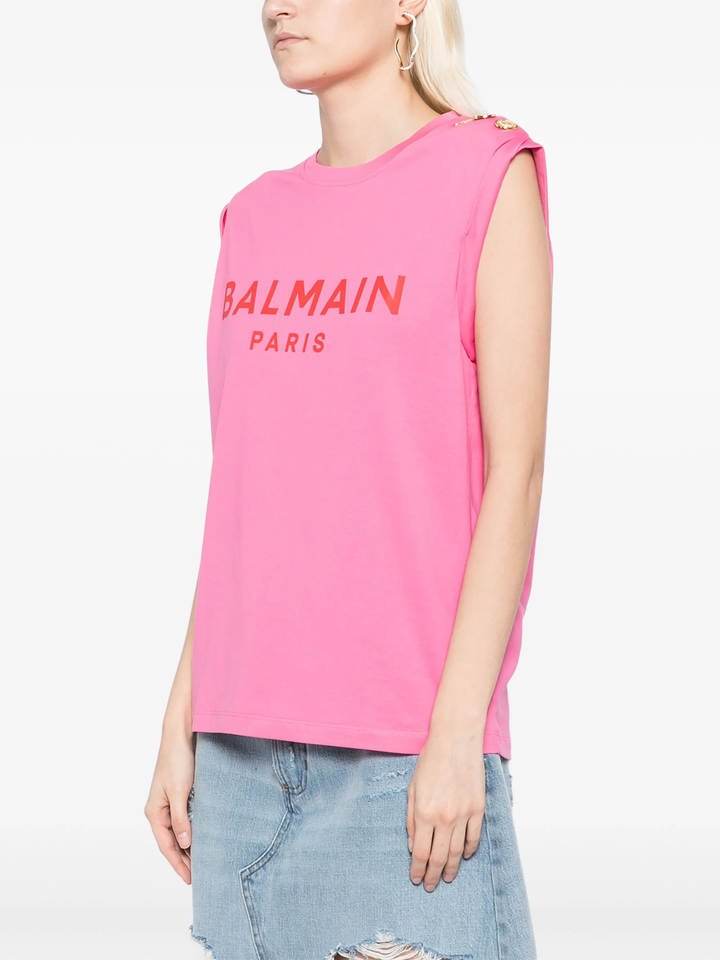 3 Button Balmain Print Tank Top