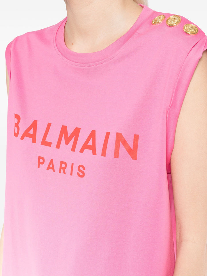 3 Button Balmain Print Tank Top