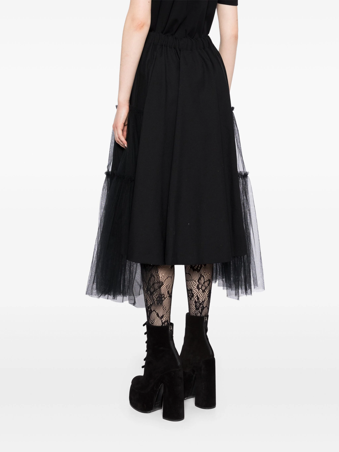 Wool Oxford Nylon Tulle Skirt