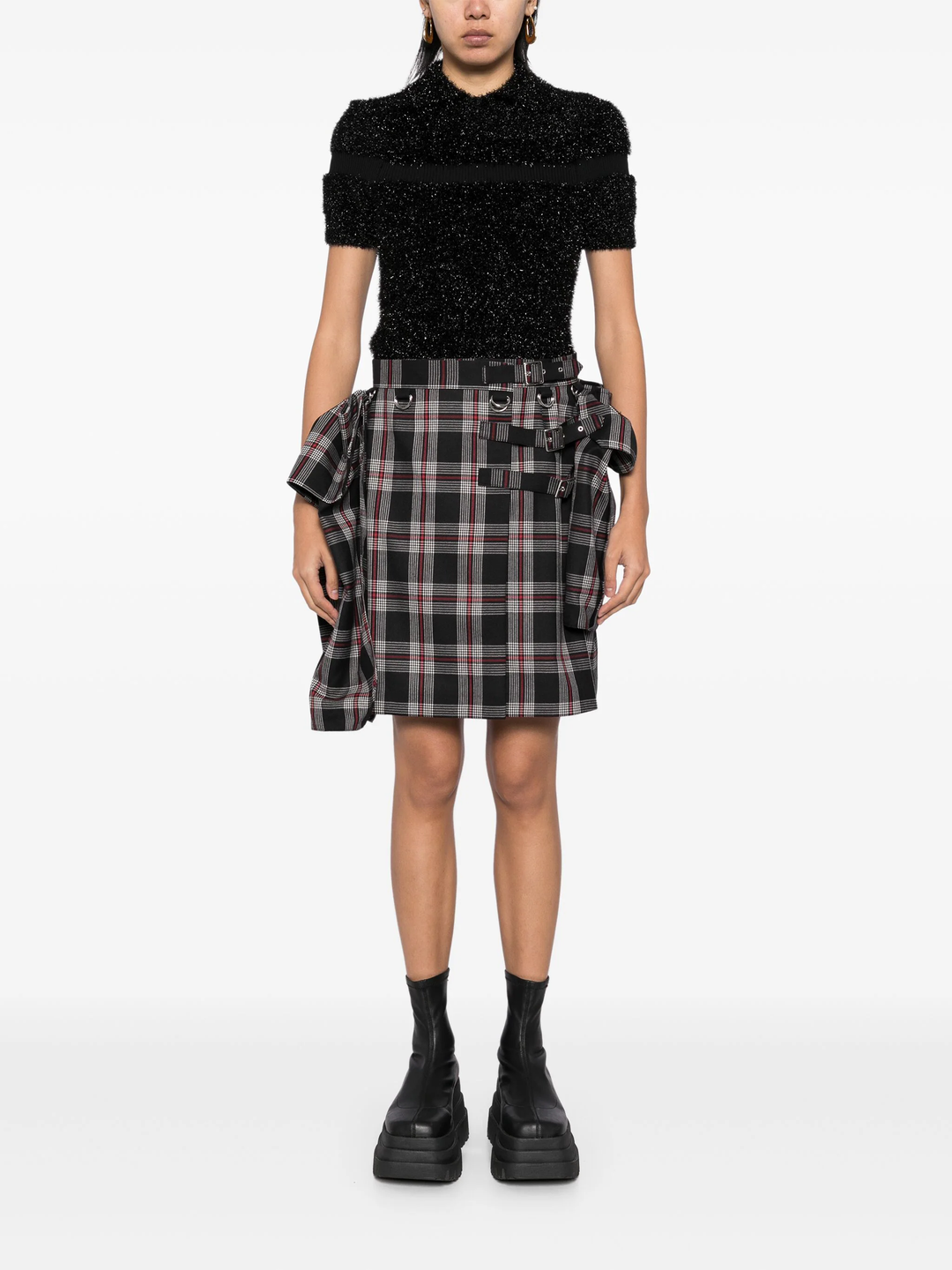 Check Pattern Wool Gabardine Skirt