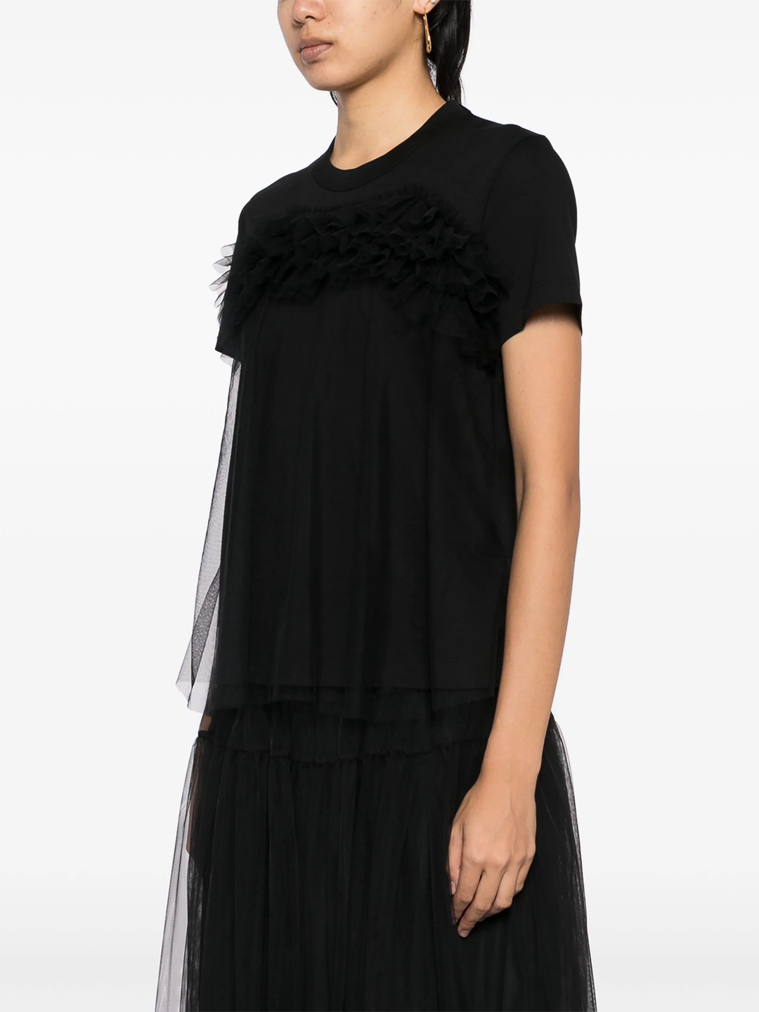 Cotton Ponte X Nylon Tulle T-Shirt