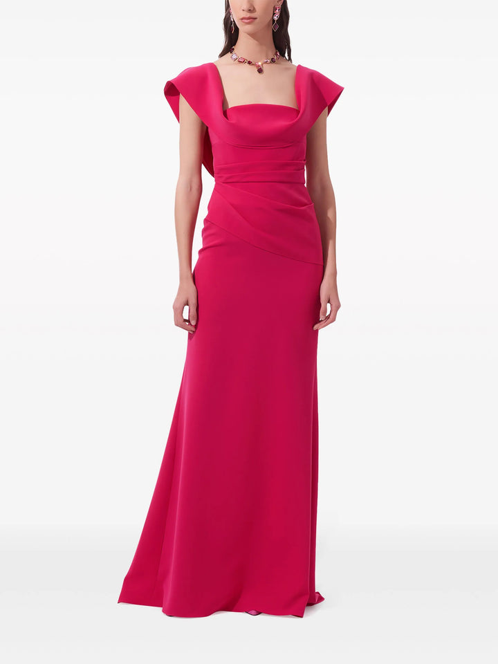 Draped Neckline Flared Gown