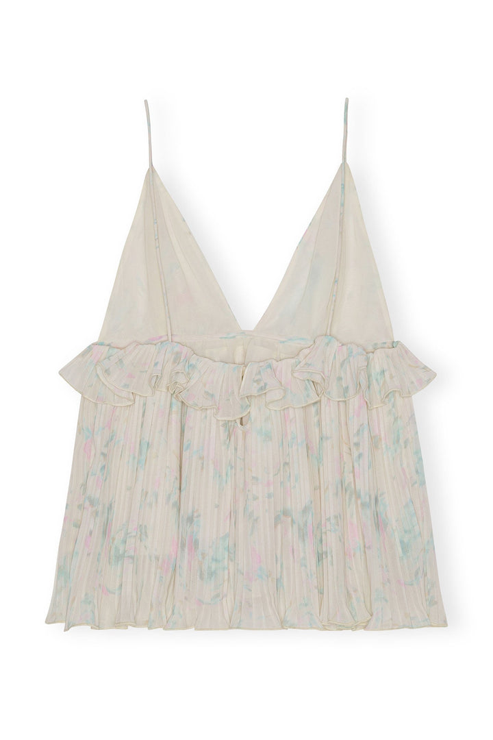 Floral Printed Pleated Georgette Strap Top