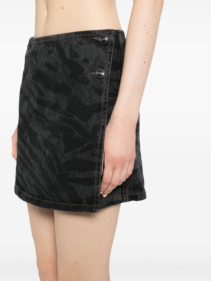 Lazer Denim Wrap Mini Skirt