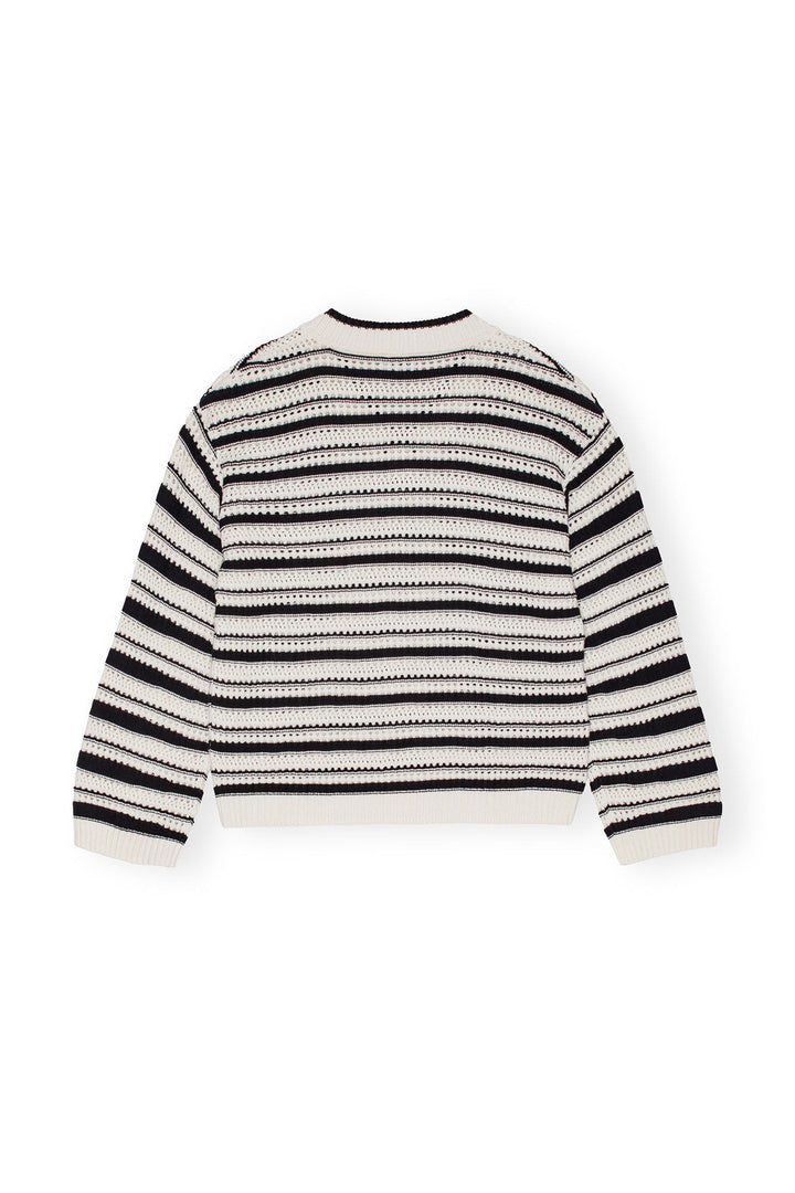 Striped Cotton Pointelle V-Neck Sweatshirt