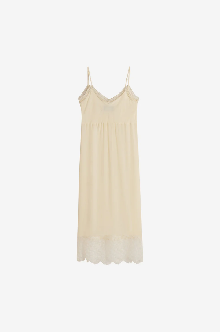 Slip Crepe Dress with Lace Trim