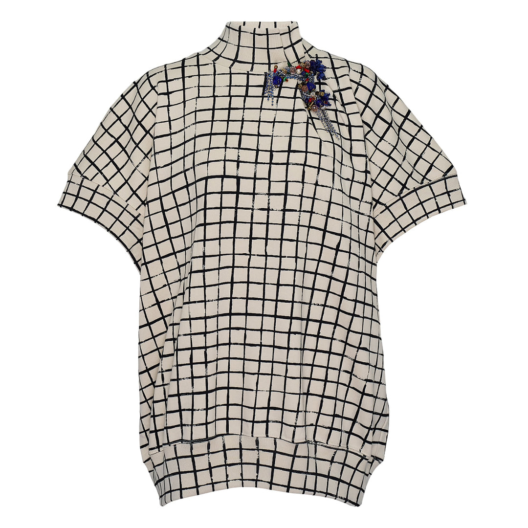 Grid Check High Neck Top