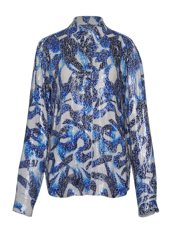 Swirl Print Sequin Shirt