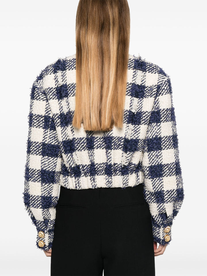 Buttoned Tweed Crop Bomber Jacket