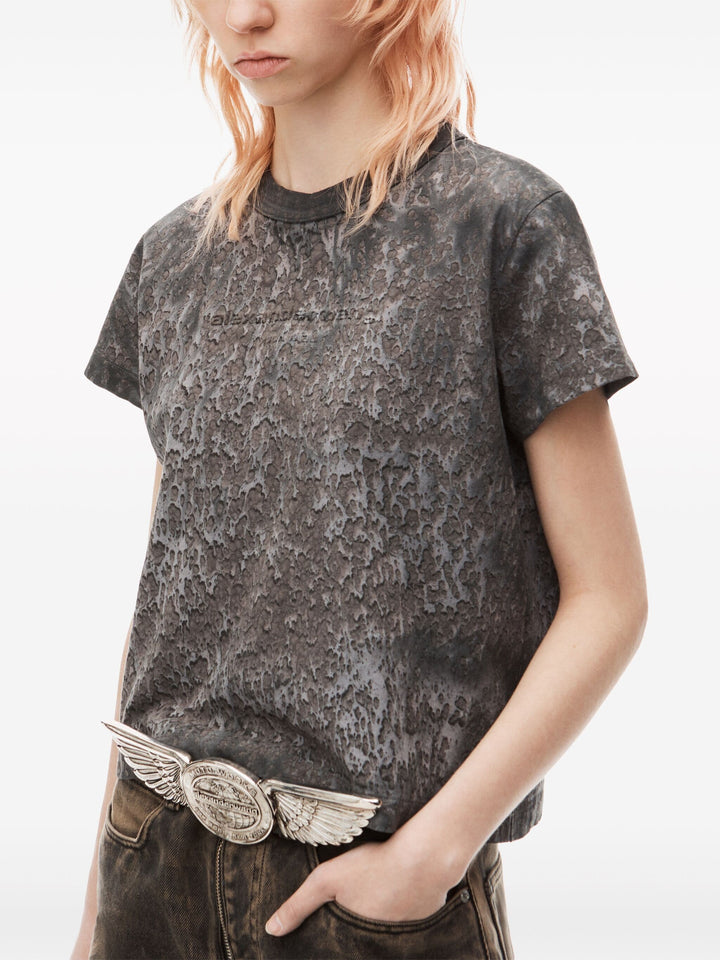 Logo Embossed Splatter Wash Shrunken Tee In Cotton Hemp Jersey