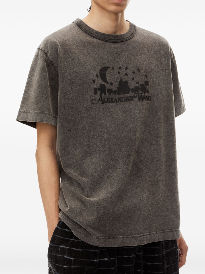 Distressed Skyline Tee In Sueded Cotton Terry