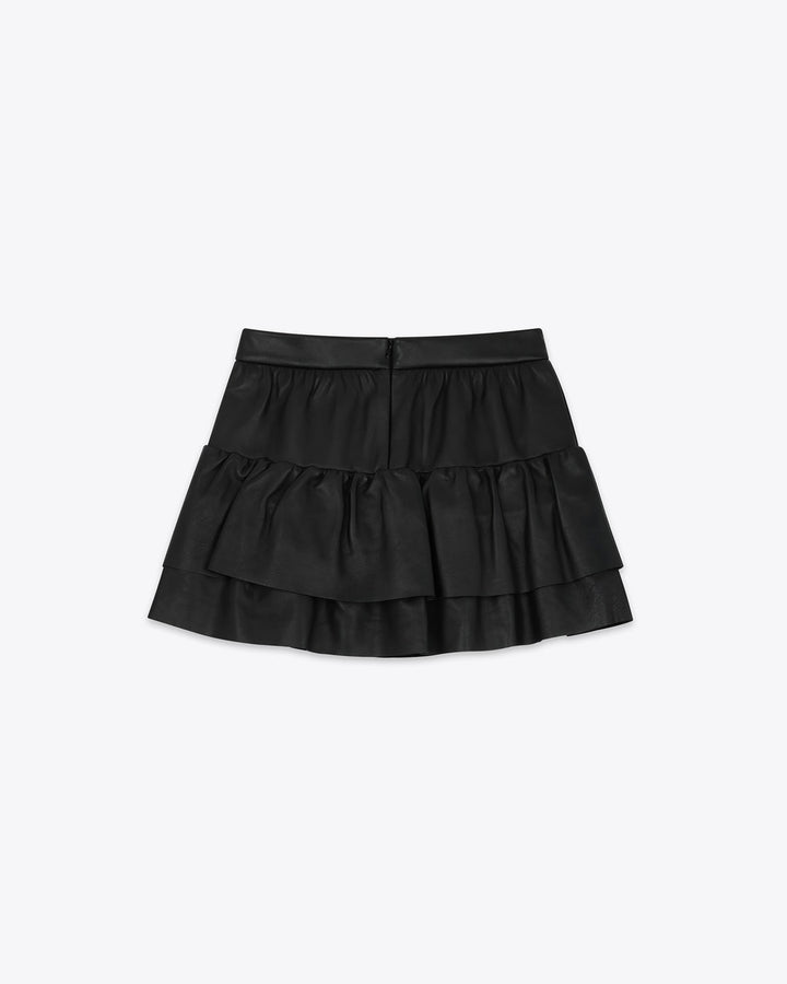 Black Womens Leather Frill Skirt