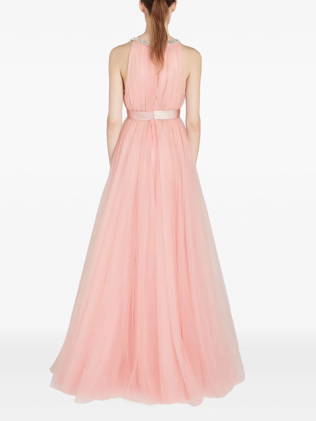 Quartz Rose Long Tulle Dress With Jewels