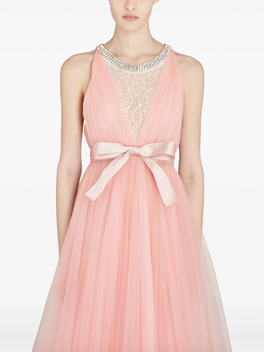 Quartz Rose Long Tulle Dress With Jewels